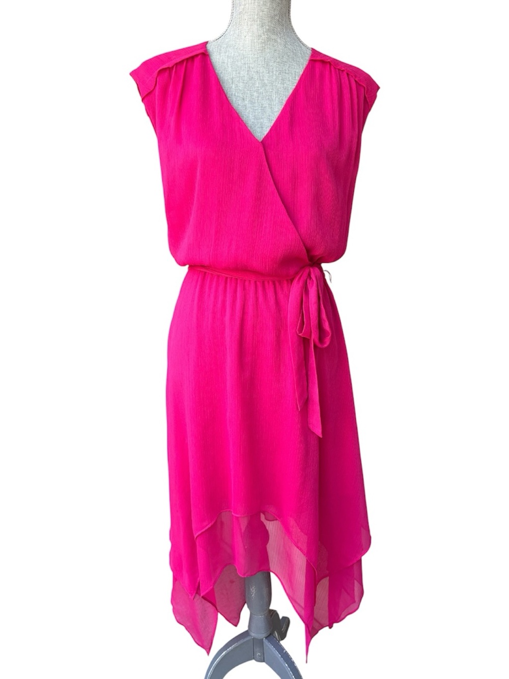 H by Halston Hot Pink Handkerchief Hem Wrap Dress